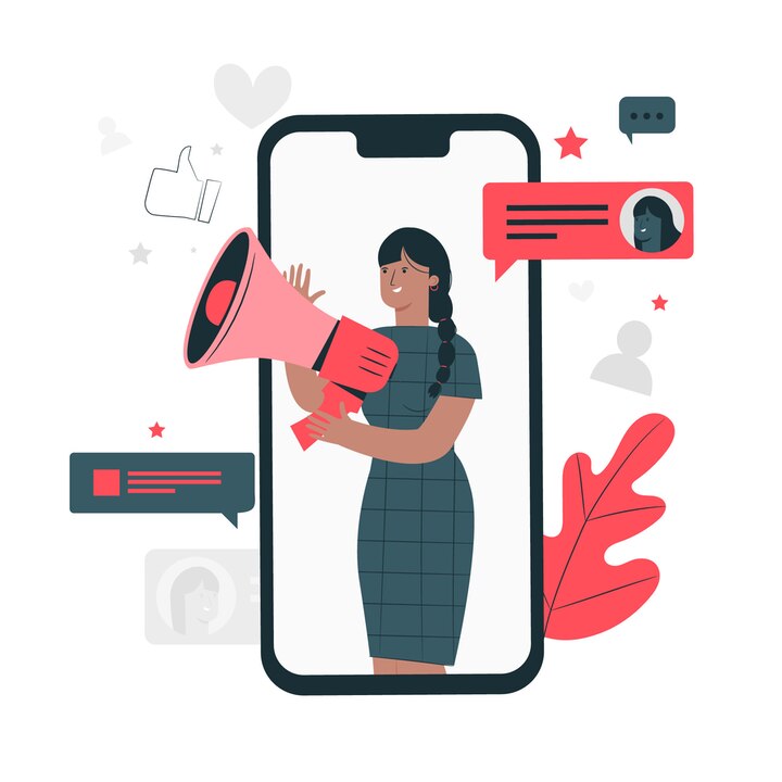 illustration with orange people phone in the background