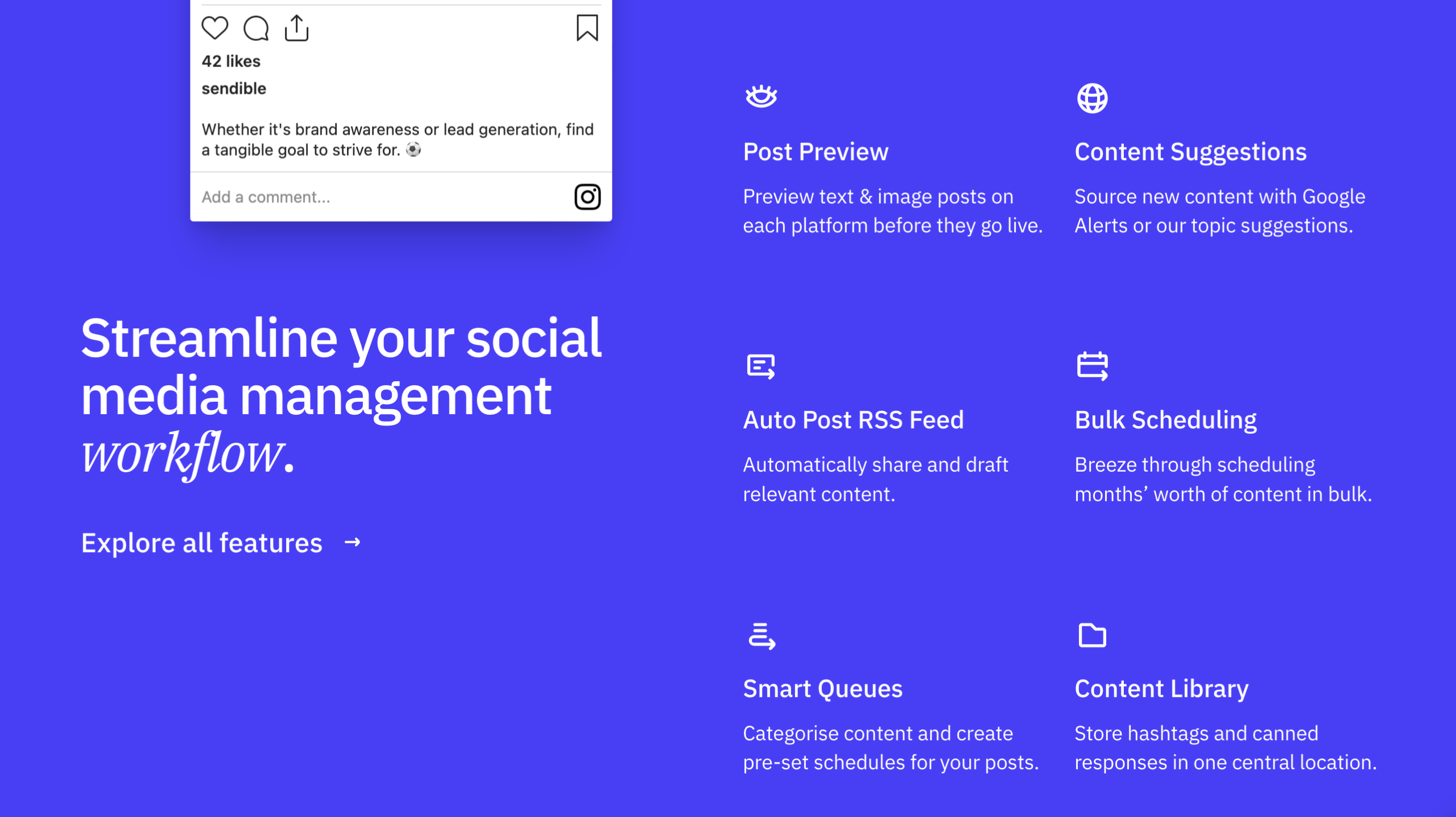 Sendible features - instagram tools