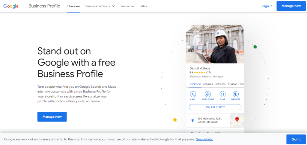 Google my business homepage